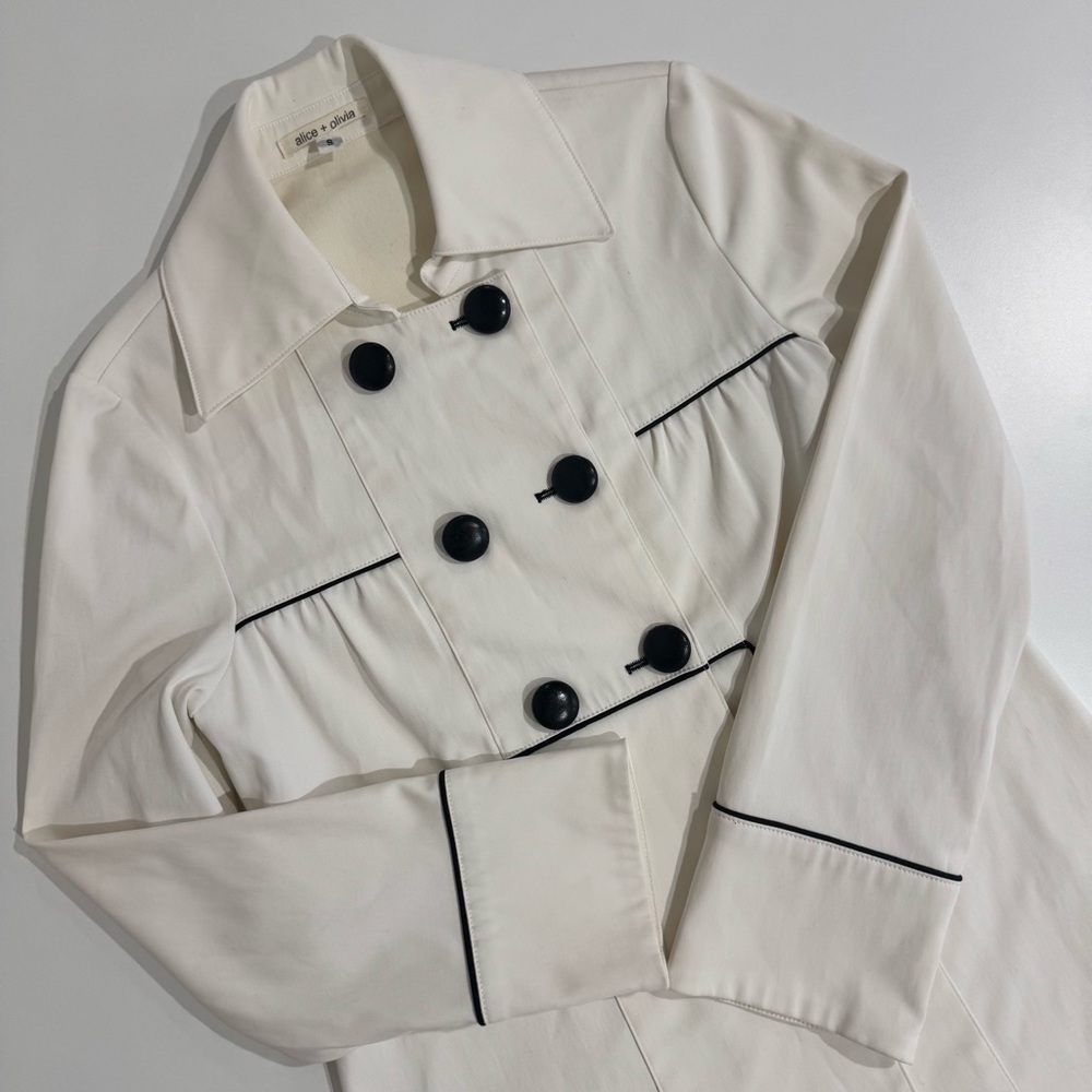 Alice + Olivia Womens Short Trench Coat White Black Size S